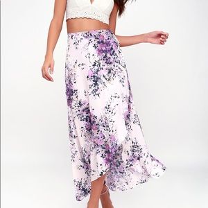 Lulus Blush Pink Floral Print Wrap Midi Skirt